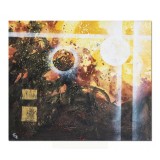 Tablou abstract pictat manual birou, Calatorie spatiala, 60x50cm ulei pe panza, gata de agatat pe perete