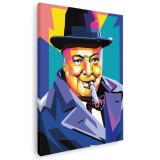 Tablou portret Winston Churchill WPAP pop art, multicolor 1385 Tablou canvas pe panza CU RAMA 70x100 cm