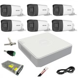 Sistem supraveghere video ultra profesional Hikvision 6 camere exterior 5MP Turbo HD cu IR 40M, DVR 8 canale, full accesorii SafetyGuard Surveillance