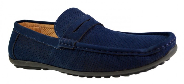 Mocasini Barbatesti, Bleumarin, Perforati din piele intoarsa Royal - 42