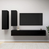 VidaXL Set dulapuri TV, 4 piese, negru, lemn prelucrat