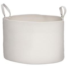 HOMCOM Coș pentru Rufe de 88L, Portabil și Pliabil cu M&acirc;nere, Coș de Rufe din Bumbac Natural, &Oslash;56x35,5 cm, Alb Crem | Aosom Romania