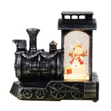 Decoratiune de craciun tip locomotiva, flippy, glob de cristal cu fulgi de zapada, model om de zapada, iluminare led, 11.5 x 12.5 x 6 cm, carcasa vint