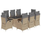 Cumpara ieftin Set de masa pentru gradina, 9 piese, cu perne, bej, poliratan