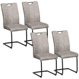 HOMCOM Set de 4 scaune de sufragerie cu acoperire din microfibră, picioare sanie din oțel și m&acirc;nere 43 x 58,5 x 96,5 cm gri | Aosom Romania
