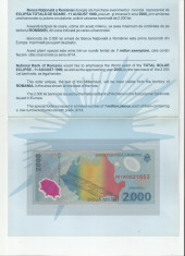 Romania, 2000 lei, UNC, eclipsa 1999, pliant foto