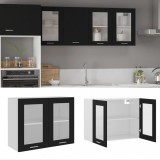 Dulap suspendat bucatarie vidaXL Lyon negru 80x31x60cm, sticla, rafturi, depozitare