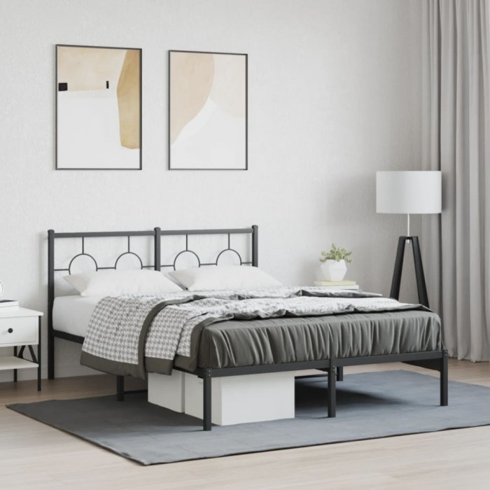 vidaXL Cadru de pat metalic cu tăblie, negru, 135x190 cm 376225