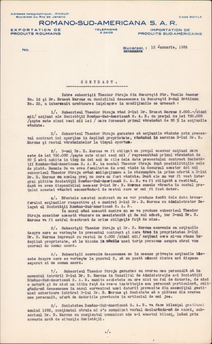 HST A1337 Contract Societatea Rom&acirc;no-Sud-Americană 1936