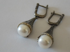 Cercei argint vintage cu perle naturale si zirconii -599 foto