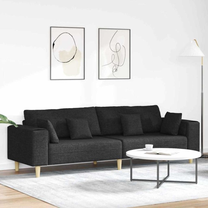 vidaXL Sofa din material textil cu pernă Negru 208 cm țesătură 3335145