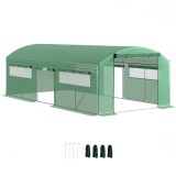 Outsunny Seră Tunel cu 3 Uși Rulante, 6 Ferestre, Țăruși și Fr&acirc;nghii, Seră de Grădină din Oțel Galvanizat, 6x3x2 m, Verde | Aosom Romania