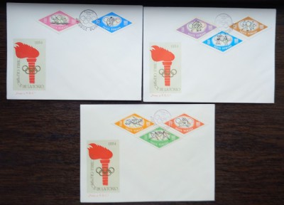 3 FDC ROMANIA - JOCURILE OLIMPICE DE LA TOKIO 1964 - SERIE COMPLETA, LP 589 foto
