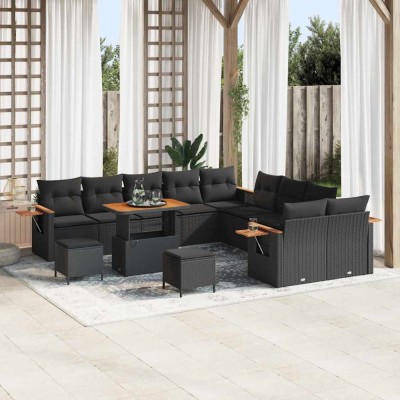 vidaXL Set de canapele pentru grădină cu pernă 13 pcs Negru 3363234 foto