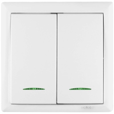 Intrerupator dublu cu indicator luminos Elegant IMBD-ST-I-E 45594, incastrat, rama inclusa, alb foto