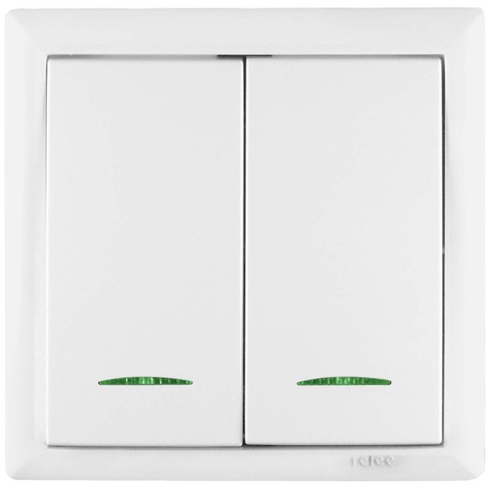 Intrerupator dublu cu indicator luminos Elegant IMBD-ST-I-E 45594, incastrat, rama inclusa, alb