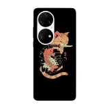 Husa compatibila cu Huawei P50 model Yakuza cat, Silicon, TPU, Viceversa, Transparent, Carcasa