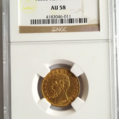 Moneda AUR 20 lei 1883, Carol I, certificata de NGC cu gradul AU58
