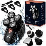 Aparat de Ras Electric 5 in 1, Capete 5D, Barbierit Umed si Uscat, pentru Fata, Corp si Cap, LED, Autonomie 60 Min, USB, Negru