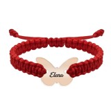 Bratara personalizata snur impletit fluturas si nume gravat din argint 925 placat cu aur roz