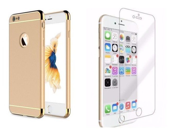 Pachet husa Apple iPhone 7 Plus, MyStyle Elegance Gold, folie de sticla gratis