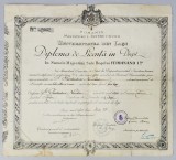 DIPLOMA DE LICENTA IN DREPT , UNIVERSITATEA DIN IASI , ELIBERATA LA 27 MAI , 1940, CONTINE SEMNATURA LUI A.C. CUZA *