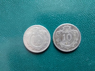 Monede 10 heller 1895 Austria,doua bucati. foto