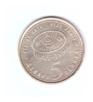 Moneda Macedonia de Nord 5 denari 1995 FAO, stare buna, curata foto
