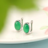 Cumpara ieftin Cercei din Argint 925 cu Jad Verde Cabochon si Halou de Zirconiu