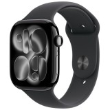 Apple Watch 11 GPS, Carcasa Jet Black Aluminium 46mm, Black Sport Band - M/L