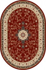 Covor Oval Model Lotos 523-210, Marime 50 x 80 cm, Crem, Rosu, Inaltime Fir 8 mm, Antialergic, Polipropilena, Living, Dormitor, Sufragerie, Birou