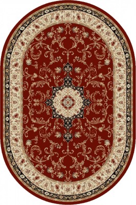 Covor Oval Model Lotos 523-210, Marime 50 x 80 cm, Crem, Rosu, Inaltime Fir 8 mm, Antialergic, Polipropilena, Living, Dormitor, Sufragerie, Birou foto