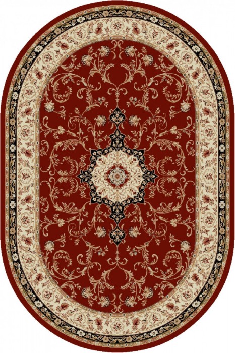Covor Oval Model Lotos 523-210, Marime 50 x 80 cm, Crem, Rosu, Inaltime Fir 8 mm, Antialergic, Polipropilena, Living, Dormitor, Sufragerie, Birou