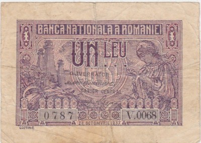 ROMANIA 1 LEU 1937 F foto