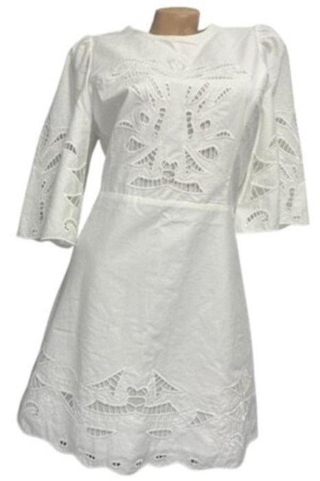 - Rochie din bumbac brodată, albă, S INTL