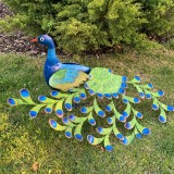 Decoratiune metalica gradina Paun cu coada laterala 93 cm, Jad