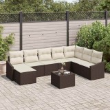 Cumpara ieftin Set de dining pentru grădină , 9 piese, cu perne, rattan sintetic maro