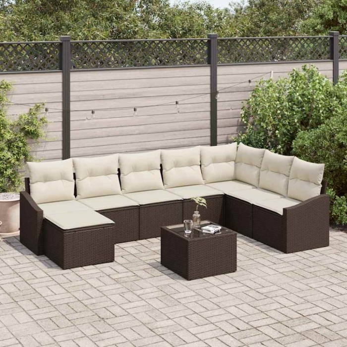 vidaXL Set de canapele pentru grădină 9 pcs Maro Rattan poli 3346848