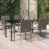VidaXL Set mobilier grădină cu perne, 5 piese, negru și gri, poliratan