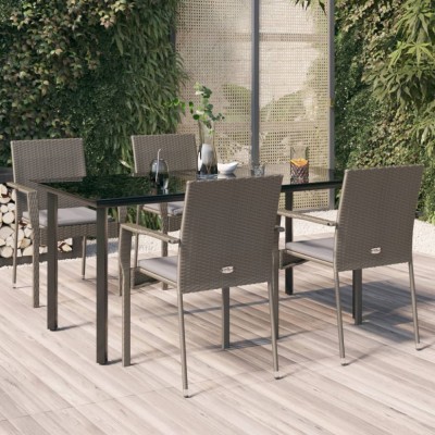 vidaXL Set mobilier grădină cu perne, 5 piese, negru și gri, poliratan foto
