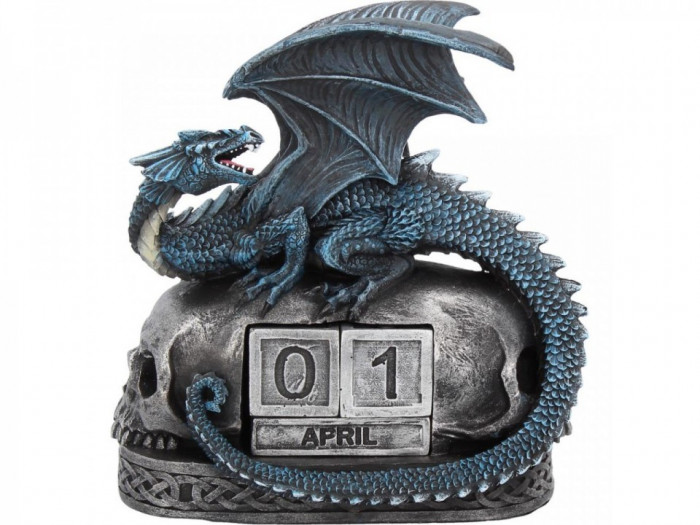 Calendar perpetuu pentru birou dragon si craniu Veghetorul Anului 14 cm