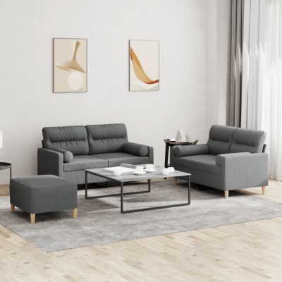 vidaXL Set de canapele cu perne, 3 piese, gri &amp;icirc;nchis, textil 3201593 foto