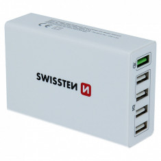 Incarcator Retea Statie USB Swissten Smart IC, Quick Charge, 50W, 5 X USB, Alb