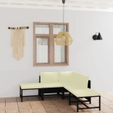 Cumpara ieftin Set mobilier gradina Gossi, 6 piese, poliratan negru, perne incluse, canapea colt, 2 canapele mijloc, 3 taburete, otel vopsit electrostatic