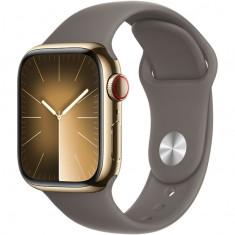 Apple Watch 9, GPS, Cellular, Carcasa Gold Stainless Steel 45mm, Clay Sport Band - S/M