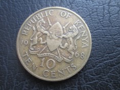 Kenya : 10 cents 1968 _ moneda nichel-alama foto