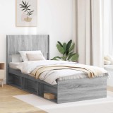 vidaXL Cadru de pat cu depozitare și tăblie Sonoma gri 75 x 190 cm 3414272
