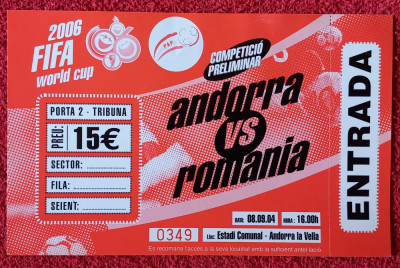 Bilet (rar) meci fotbal ANDORRA - ROMANIA (08.09.2004) foto