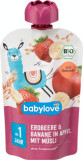 Babylove Pouches de căpșuni cu banane și cereale ECO, 1+, 100 g