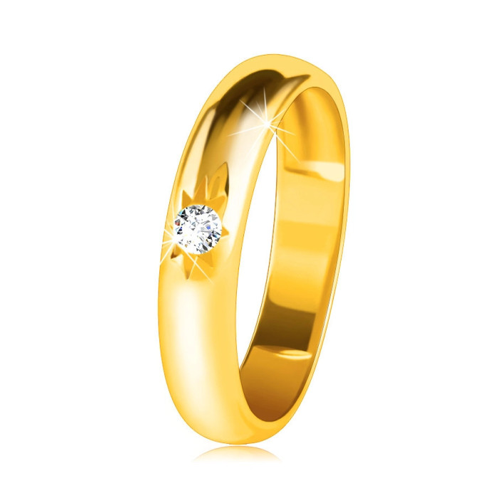 Verighetă din aur de 14K cu suprafața rotunjită, stea și zirconiu transparent - Marime inel: 49